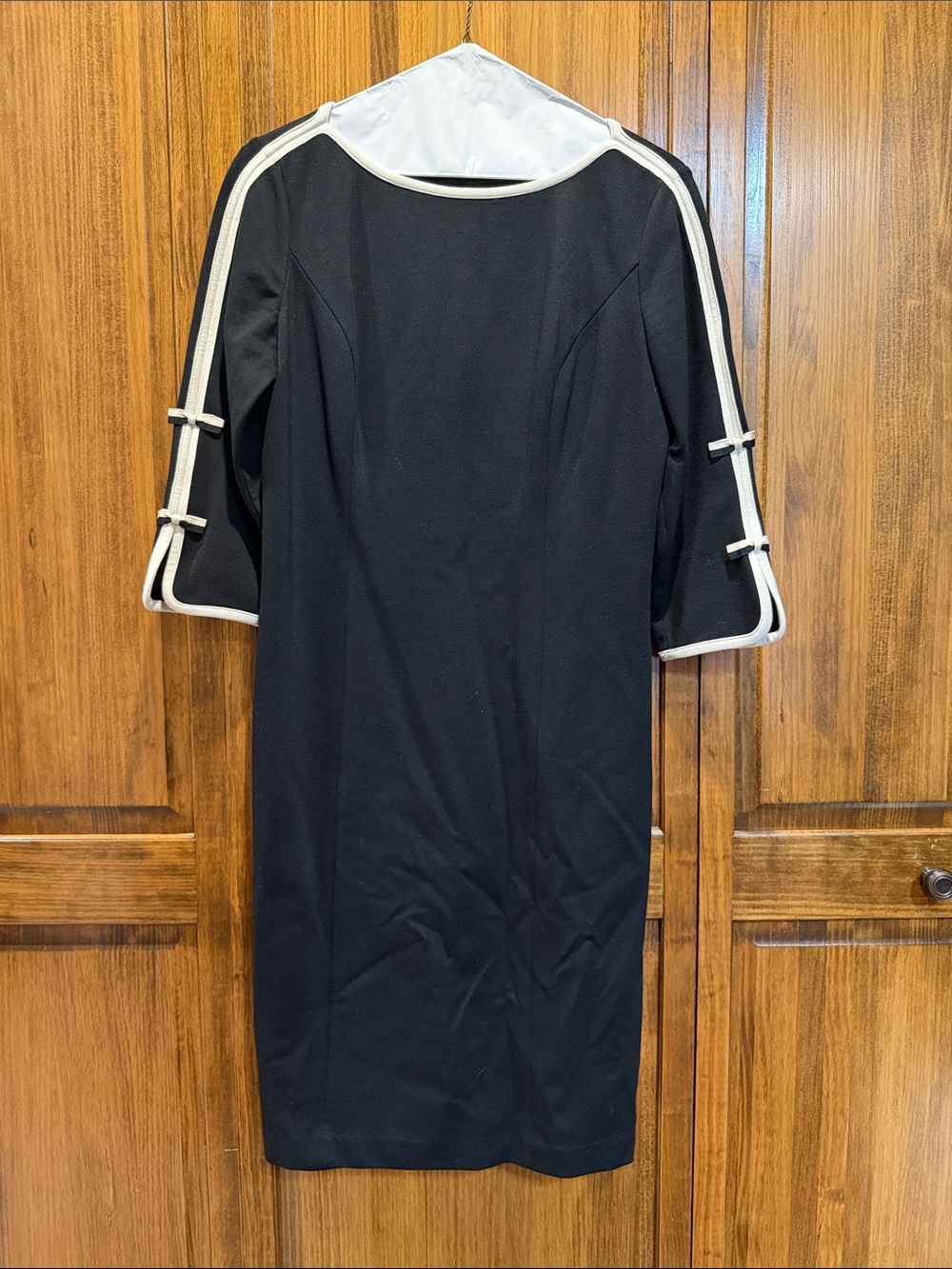 Talbots Black Long Sleeve Sheath Dress with Cream Trim